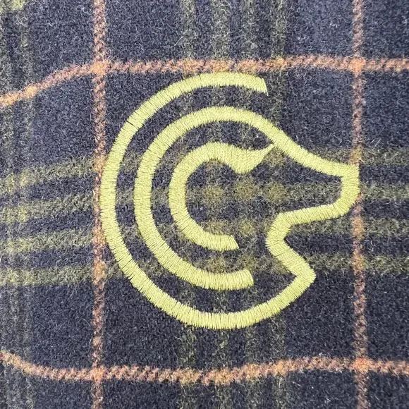 Vintage Collie Italian Lambs Wool Varsity Bomber Jacket Mens XL Navy Blue Plaid - Picture 4 of 11